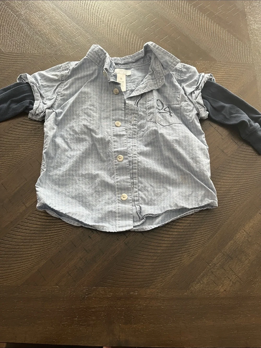 Old Navy Light Blue Button-Down Shirt with Navy Layered Sleeves